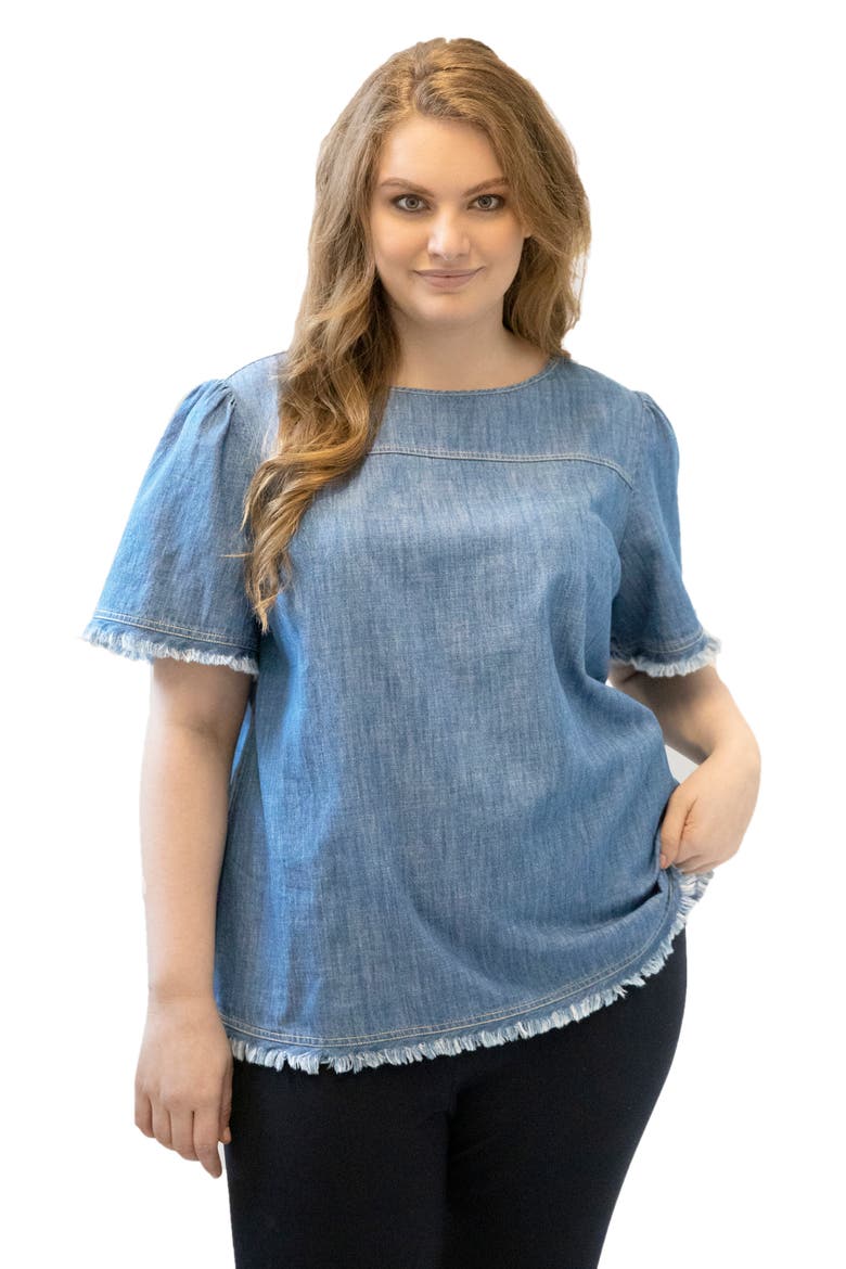 Fringe Chambray Top, Alternate, color, DENIM MEDIUM WASH