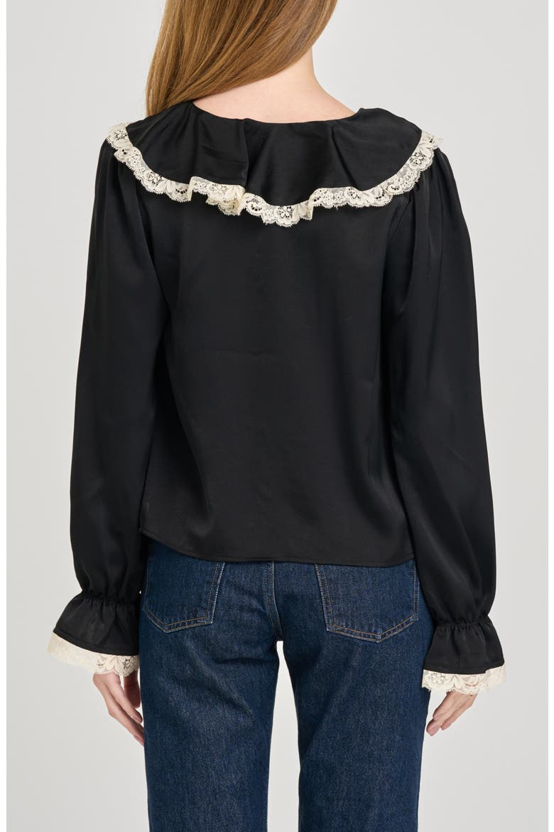 Lacy Long Sleeve Tie Front Top, Alternate, color, BLACK