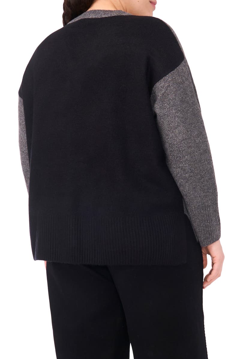 Vince Camuto Colorblock V-Neck Sweater, Alternate, color, Med Heather Grey