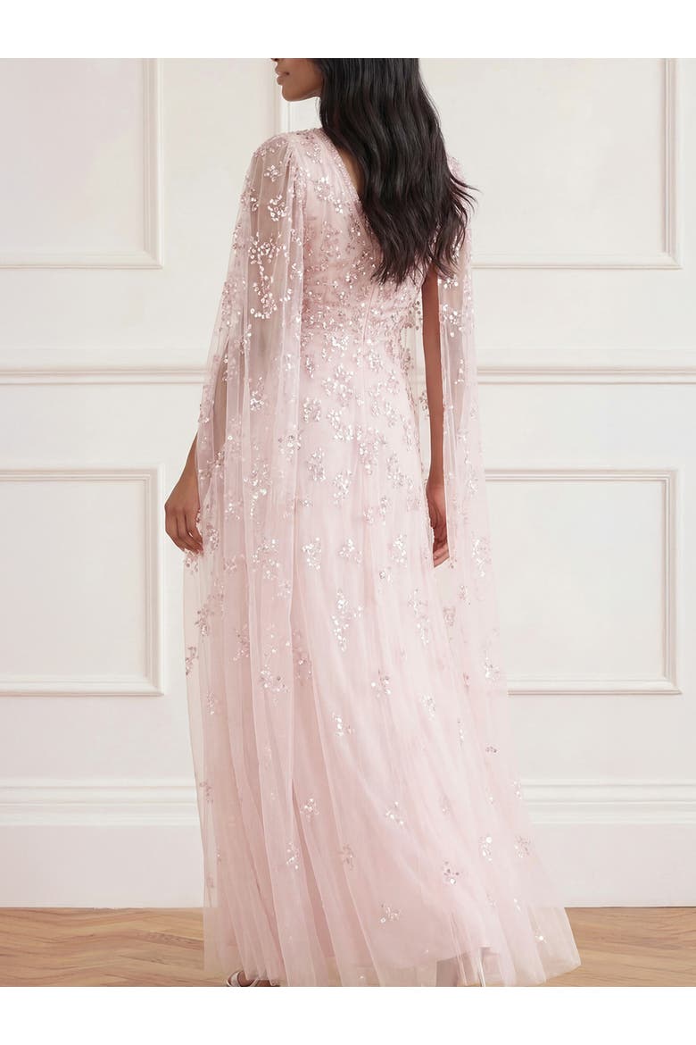 Freesia Shimmer Cape Sleeve Ankle Gown, Alternate, color, Opal