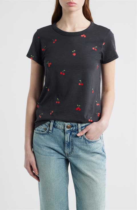 Cherry Print Cotton Graphic T-Shirt