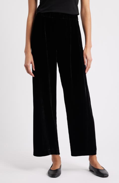 Straight Leg Velvet Ankle Pants