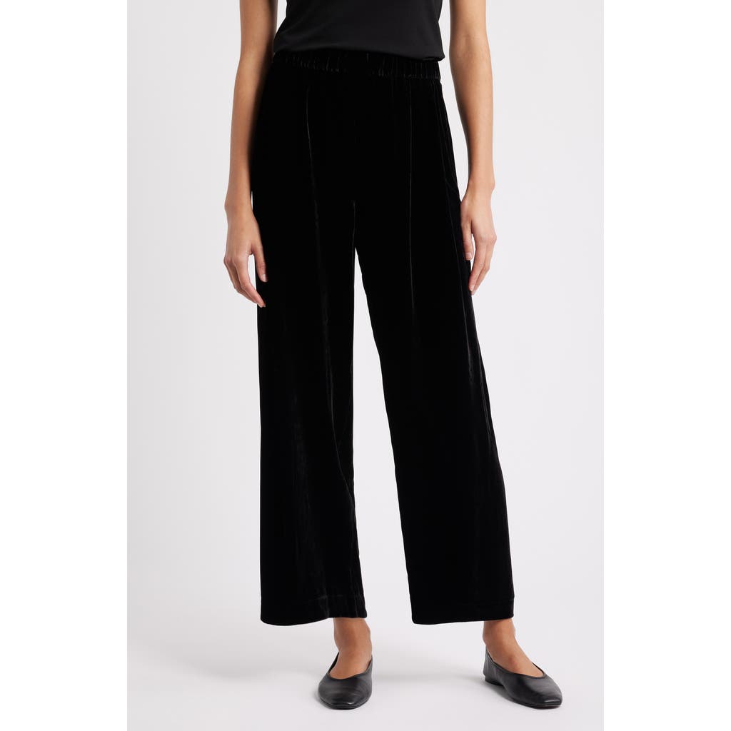 Eileen Fisher Straight Leg Velvet Ankle Pants In Black