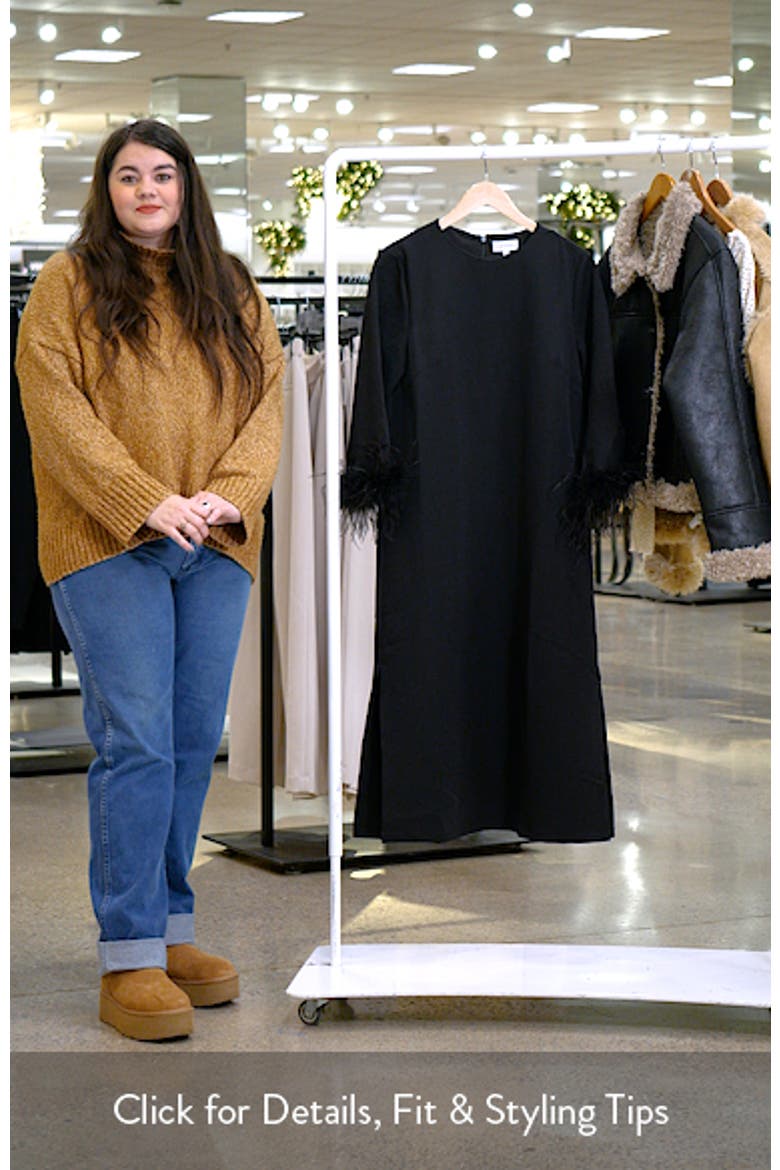 Mariam Feather Trim Long Sleeve Cocktail Midi Dress video