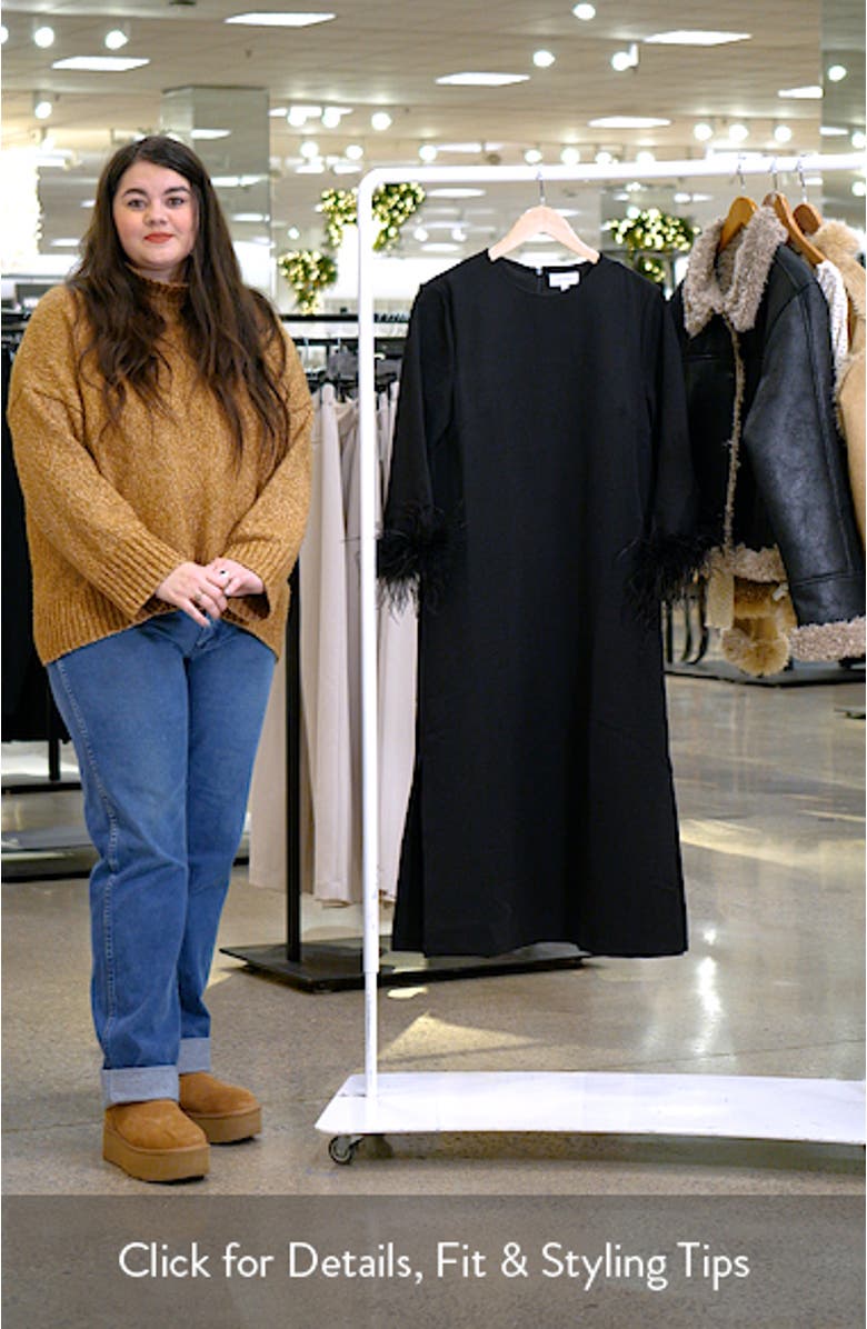 Mariam Feather Trim Long Sleeve Cocktail Midi Dress, sales video thumbnail