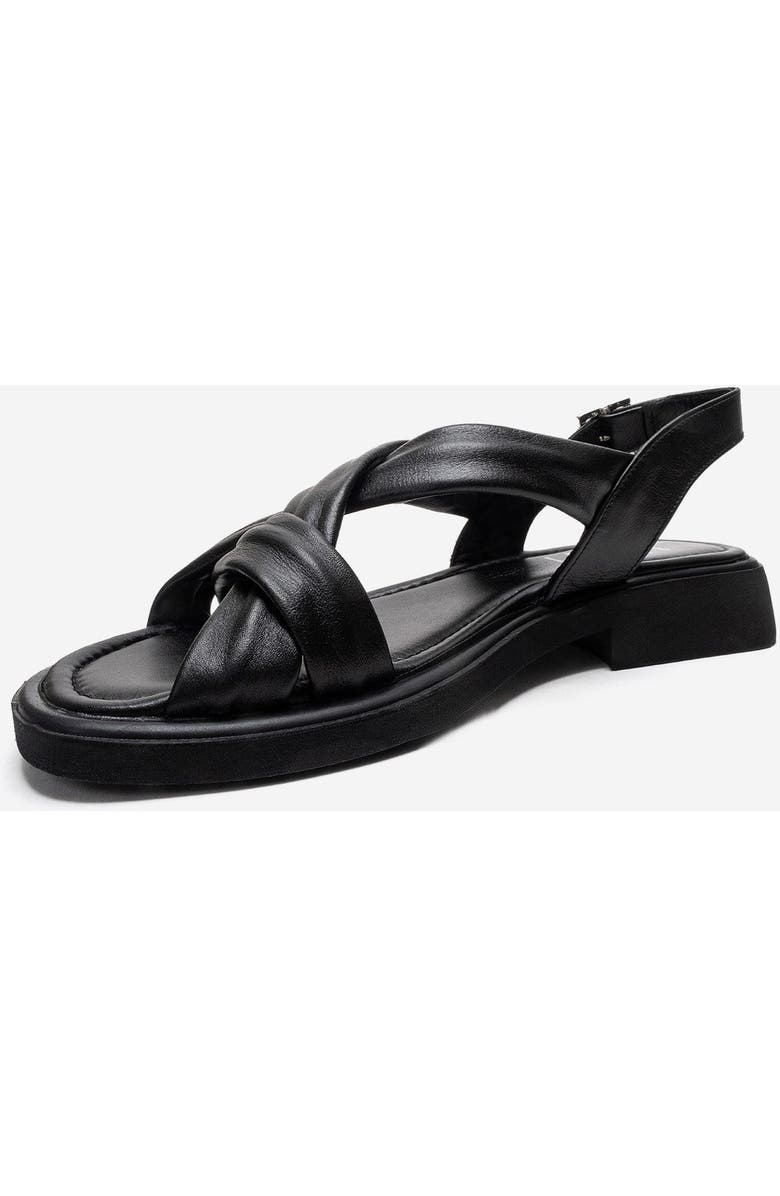 Forever & Always Shoes Frand Leather Crisscross Strap Sandal, Alternate, color, Black