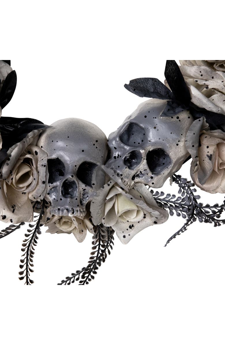 Northlight Double Skull and Roses Artificial Halloween Wreath- 16" - Unlit, Alternate, color, Gray