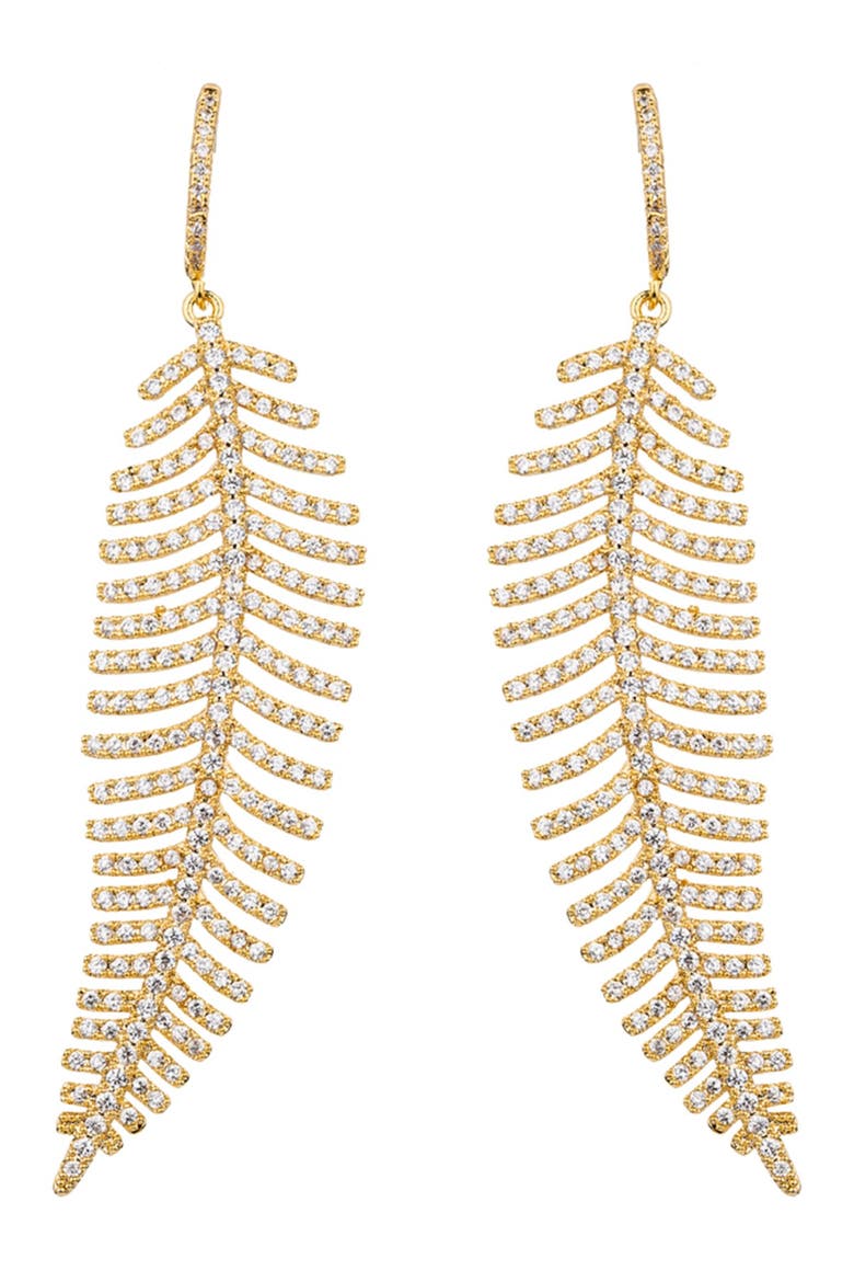 18K Gold Plated Feather Drop Earrings, Main, color, GOLD