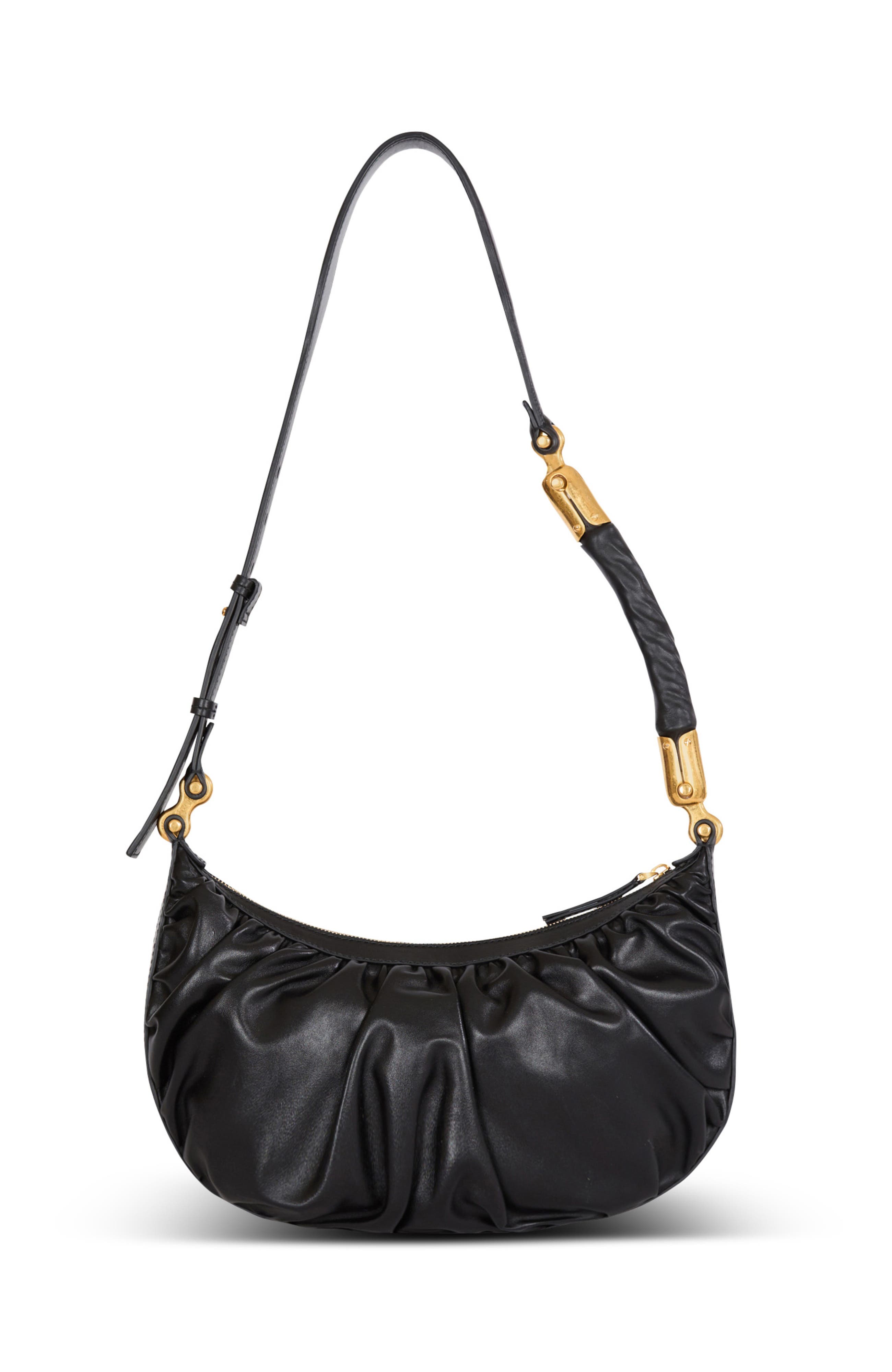 Balmain Ebene Hobo bag in calfskin leather, Alternate, color, Black