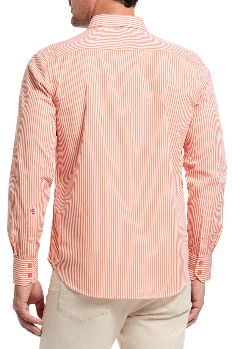 Greenwich Stripe Stretch Button-Up Shirt, Alternate, color, ORANGE