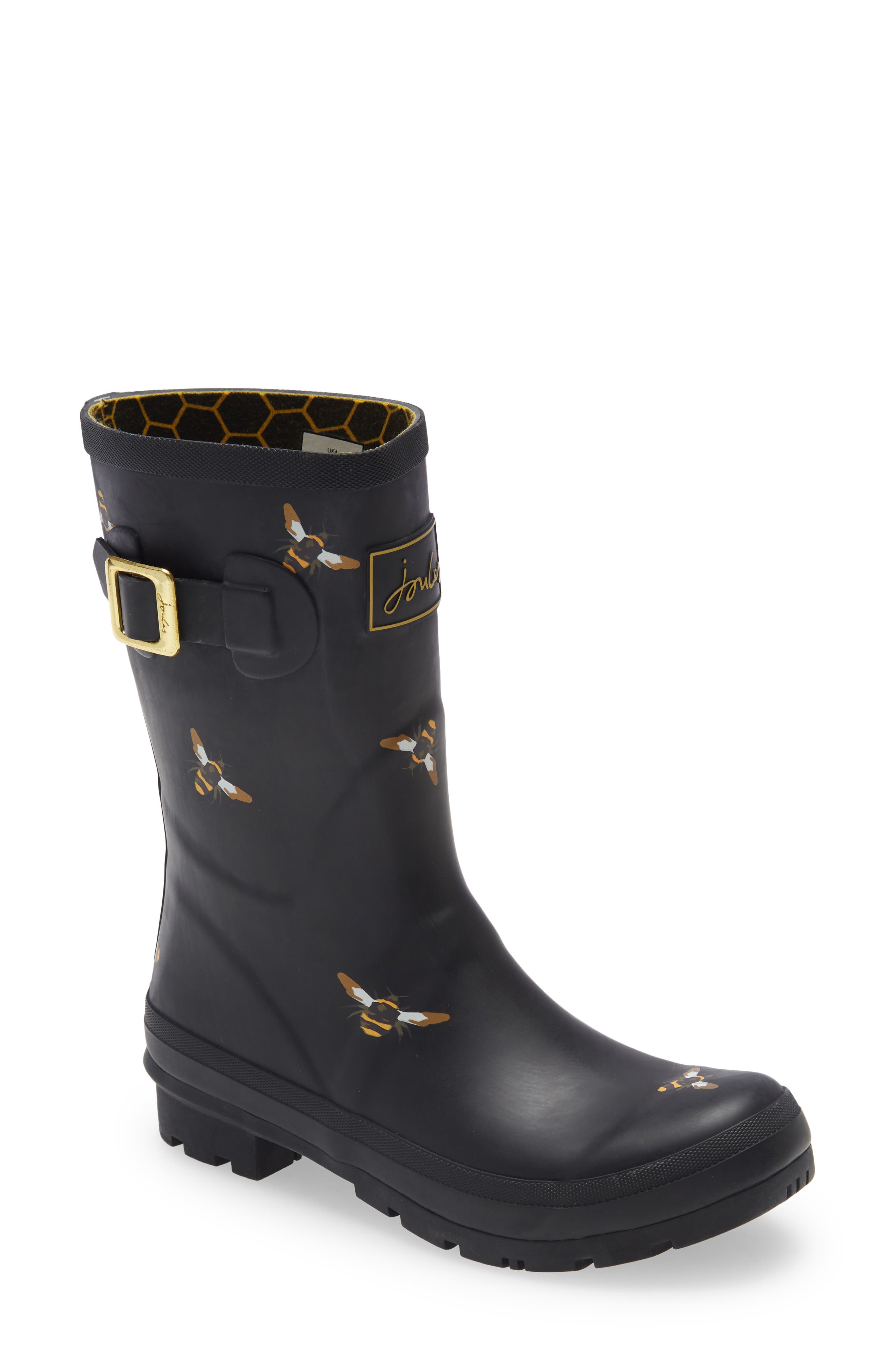Molly Waterproof Rain Boot, Main, color, BLKMTLBEES