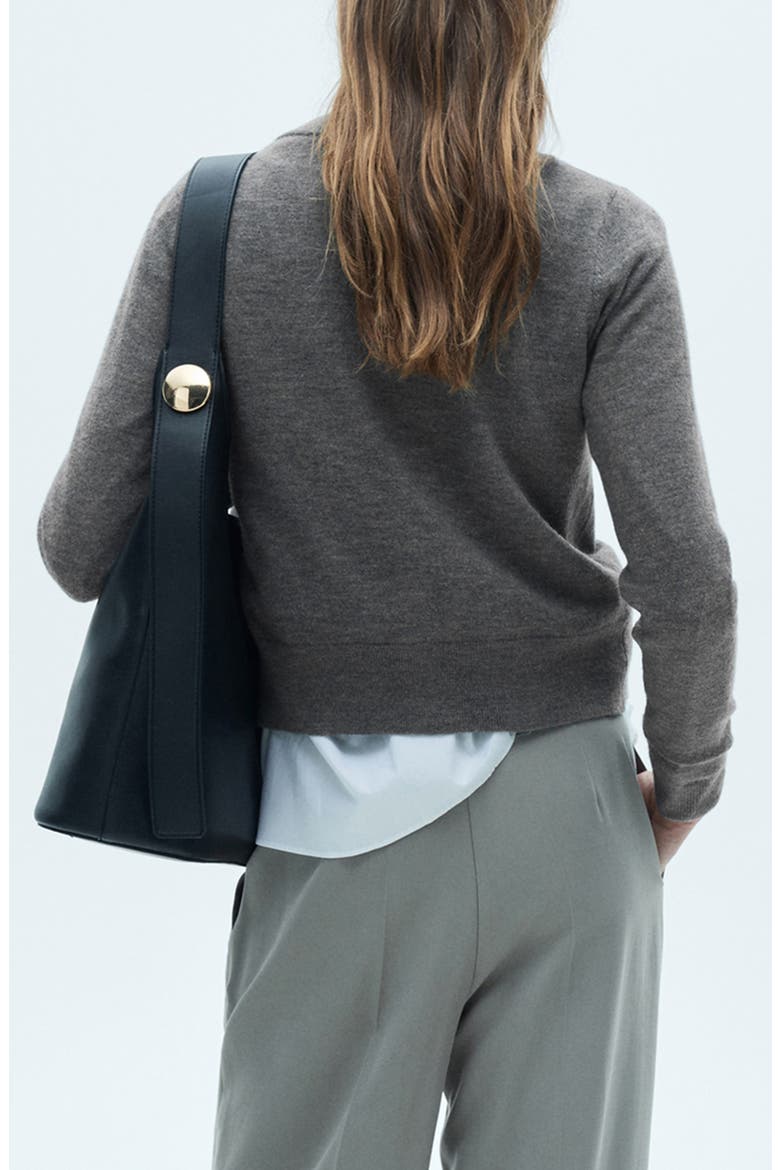 Crewneck Cardigan, Alternate, color, DARK HEATHER GREY
