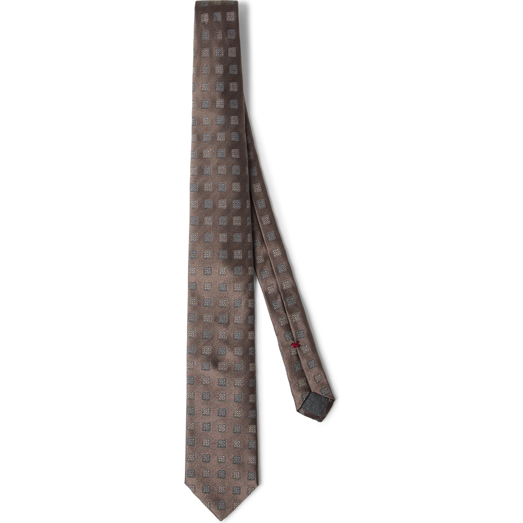 Brunello Cucinelli Silk Tie With Pattern In Brown
