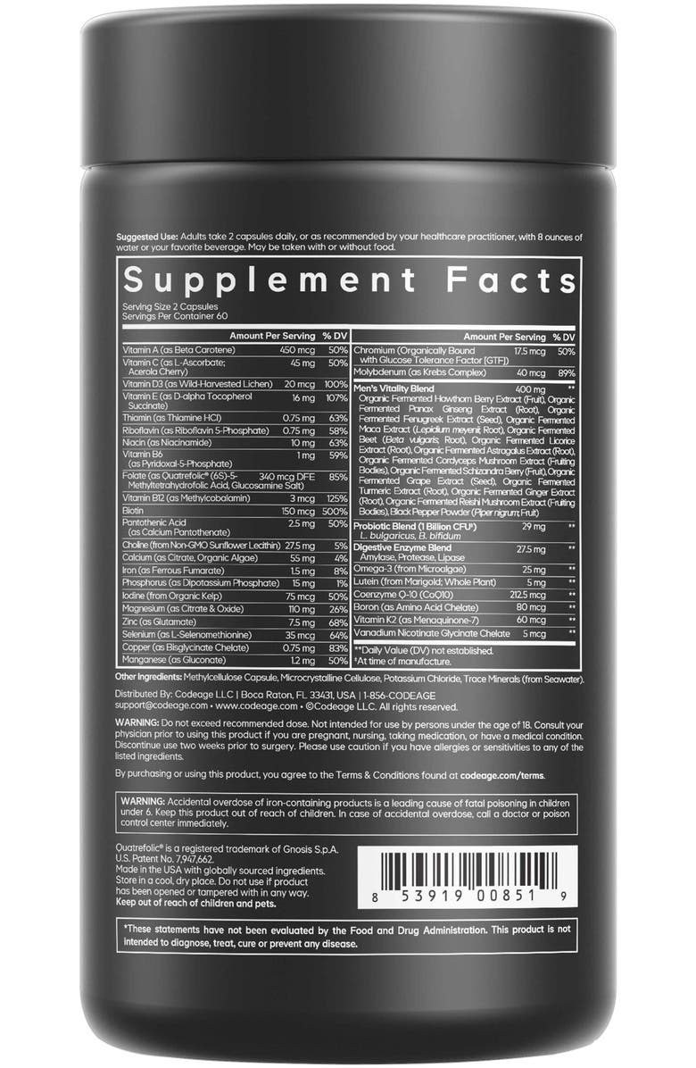 Codeage Men's Daily Multivitamins Capsules - 25+ Vitamins & Minerals, Alternate, color, Black