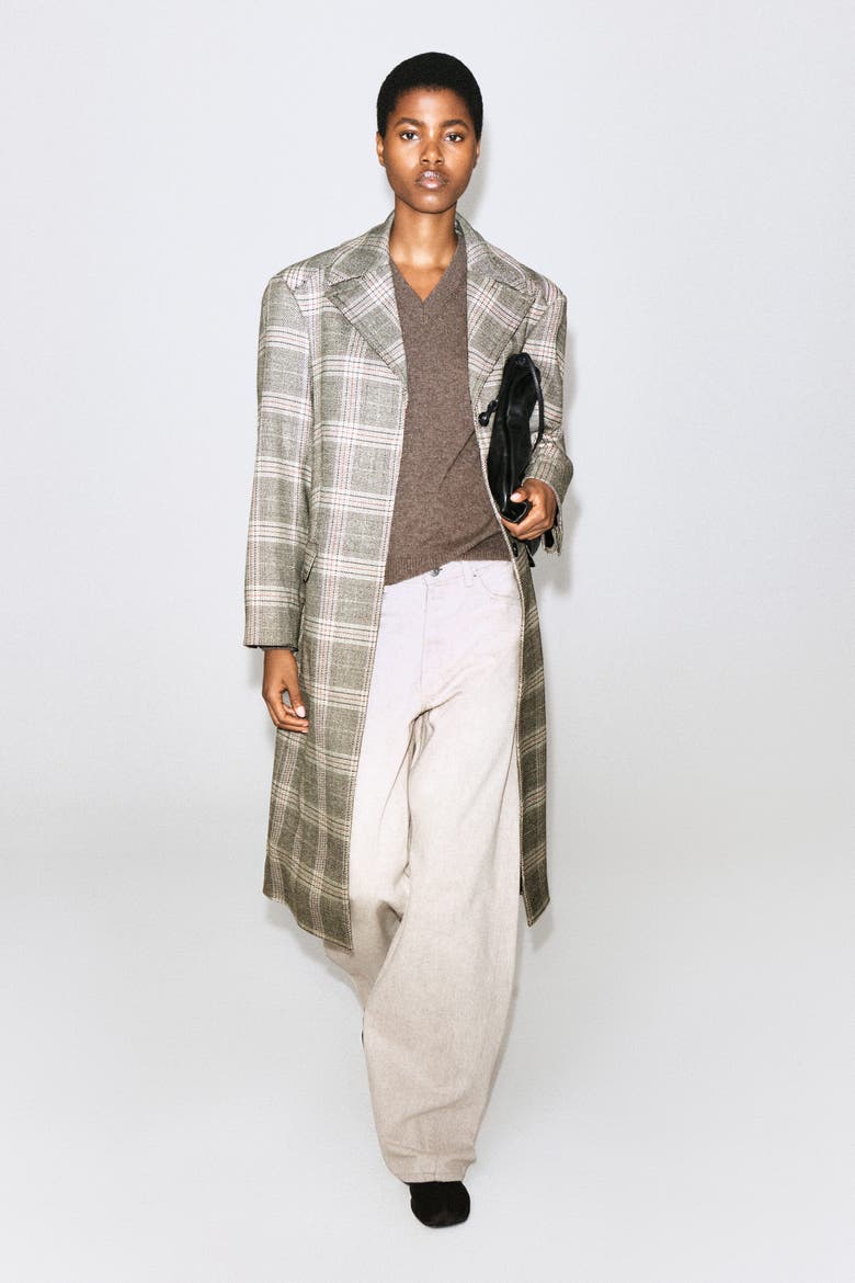 Checked Tailored Long Coat, Alternate, color, BEIGE / CHECKED