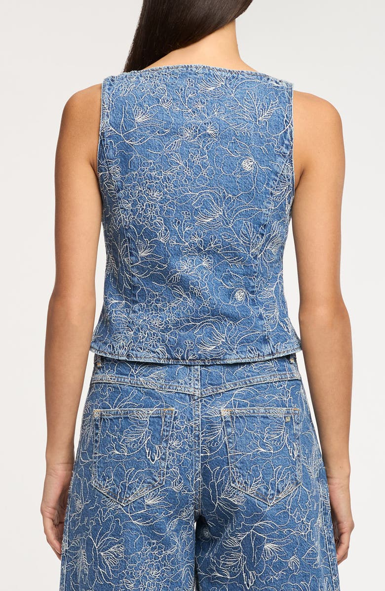 Cinq à Sept Garden Doodle Embroidered Floral Denim Vest, Alternate, color, Salt Breeze/ White