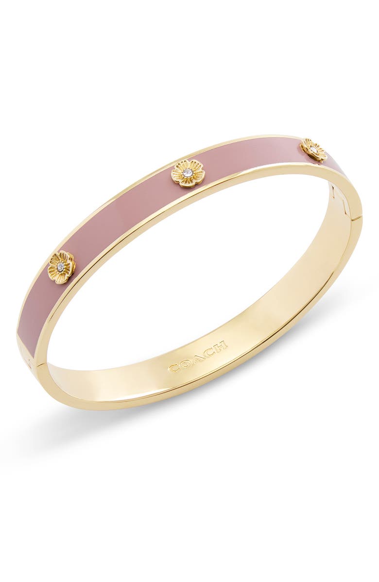 COACH Tea Rose Enamel Hinged Bangle Bracelet, Alternate, color, Pink/ Gold
