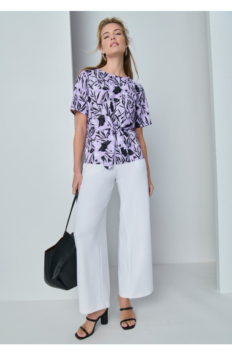 Jessica London Stretch Crepe Tie Waist Top, Alternate, color, Lilac Pretty Florals