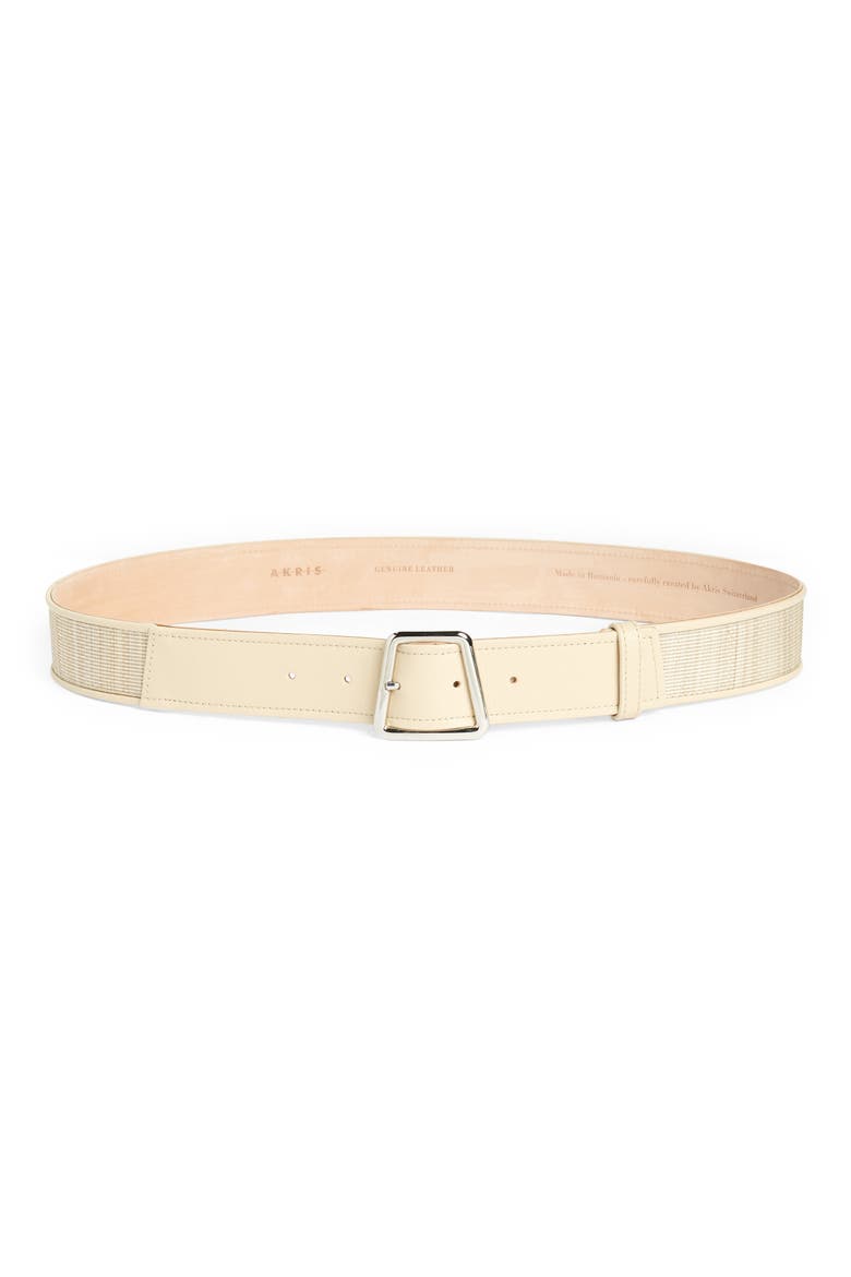 Trapezoid Buckle Leather & Horsehair Belt, Main, color, GREIGE