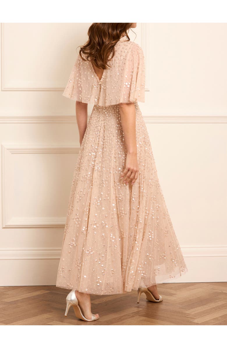 Needle & Thread Leila Dot V-neck Cape Ankle Gown, Alternate, color, Parchment