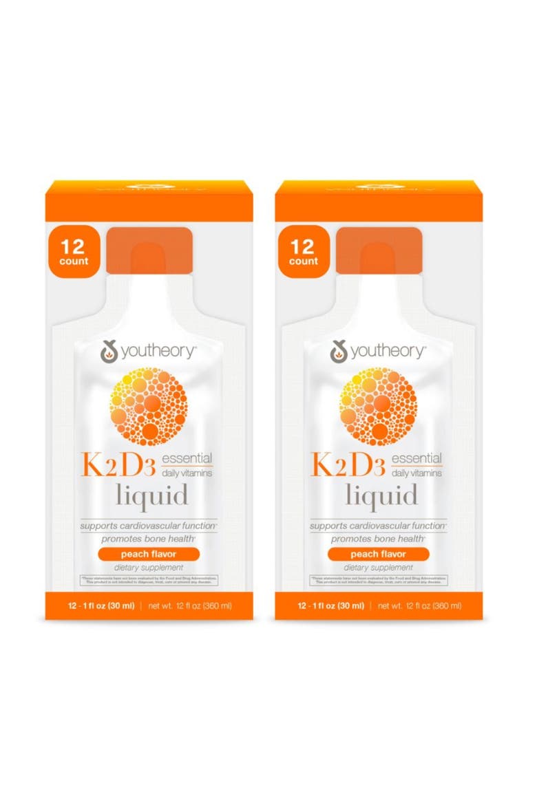 K2 and D3 Daily Vitamin Supplement Liquid Peach Flavor 1oz, Main, color, None