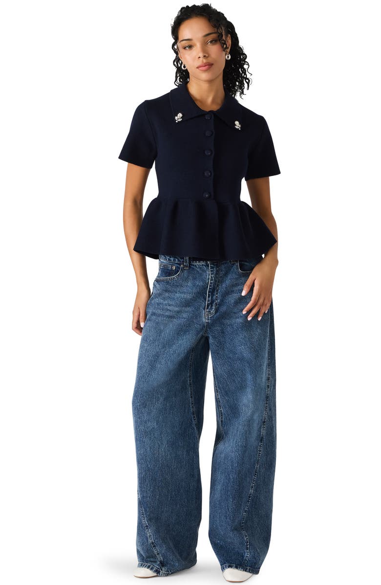 Steve Madden Roxanna Jewel Embellished Peplum Knit Top, Alternate, color, Marine