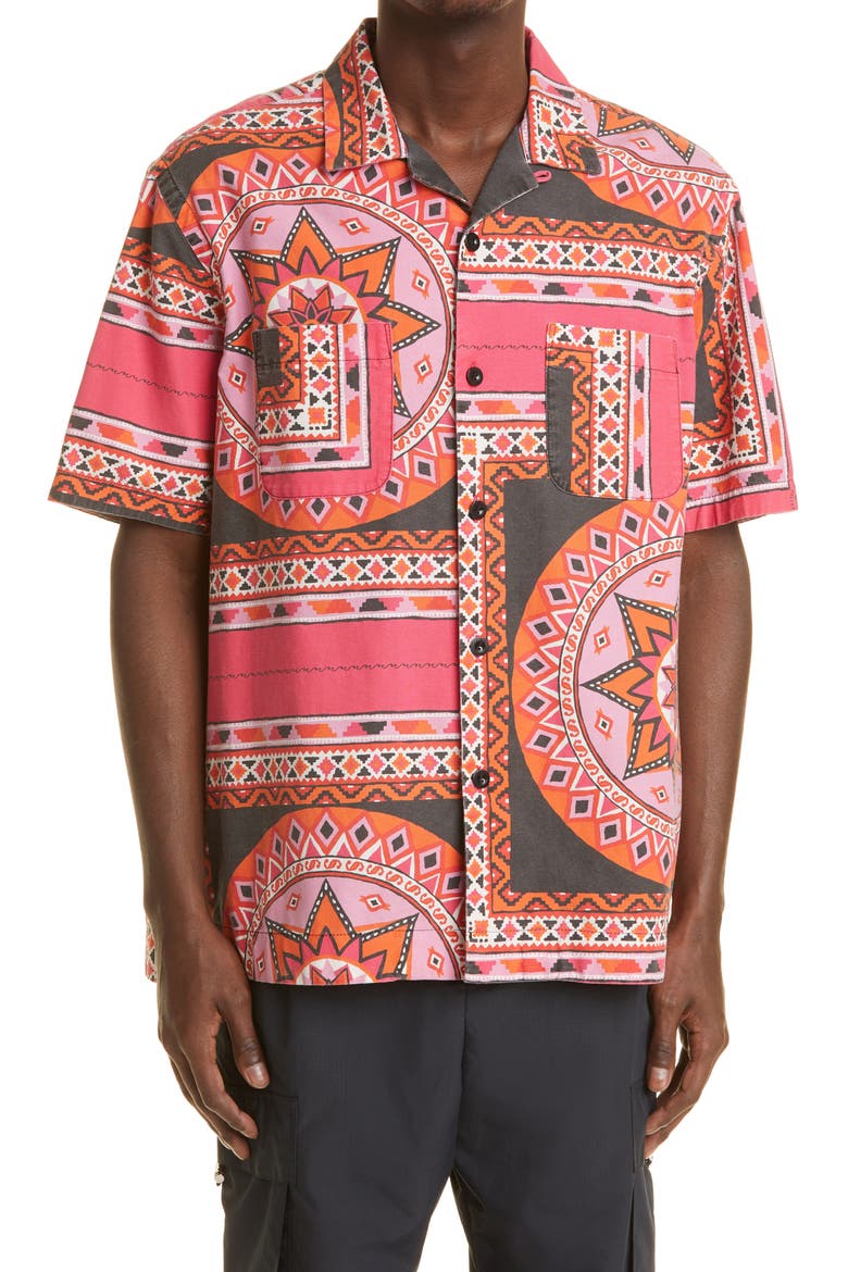Bandana Print Camp Shirt, Main, color, PINK