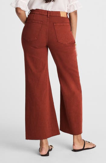 Garment Dye Patch Pocket Raw Hem Crop Flare Wide Leg Jeans
