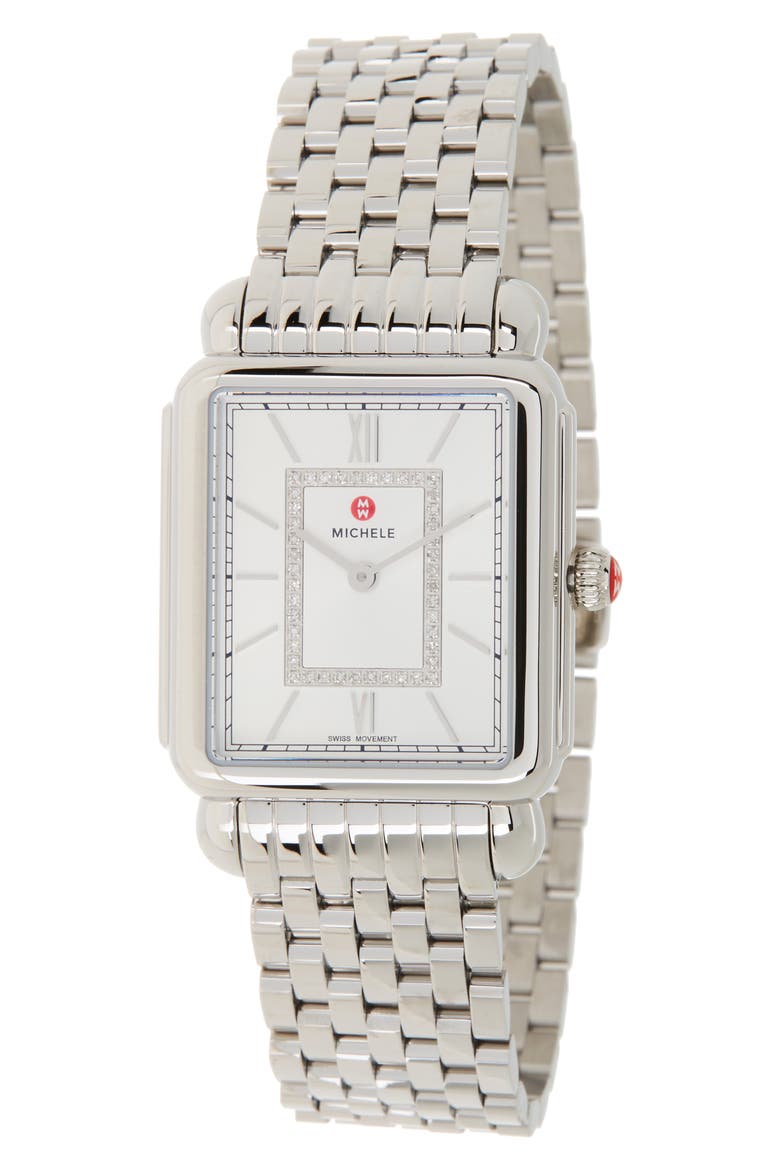Women's Deco II Diamond Bracelet Watch, 20mm x 43mm - 0.11 ctw, Main, color, SILVER