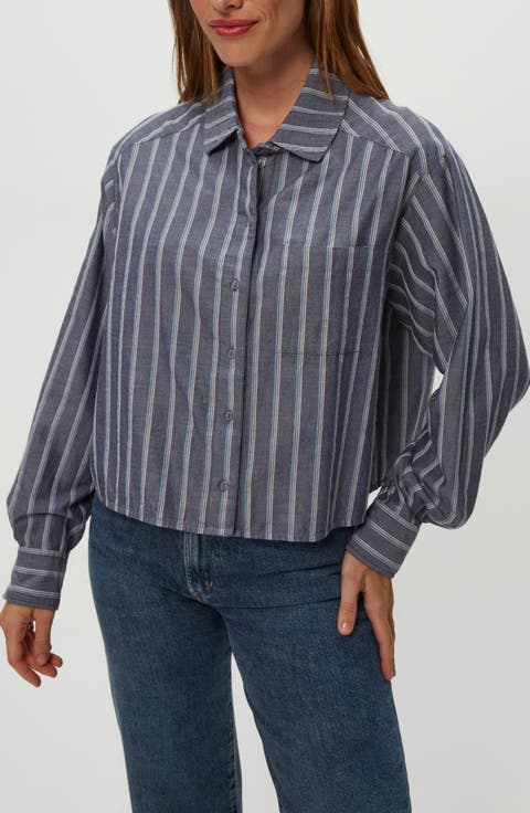 Scarlet Stripe Crop Button-Up Shirt