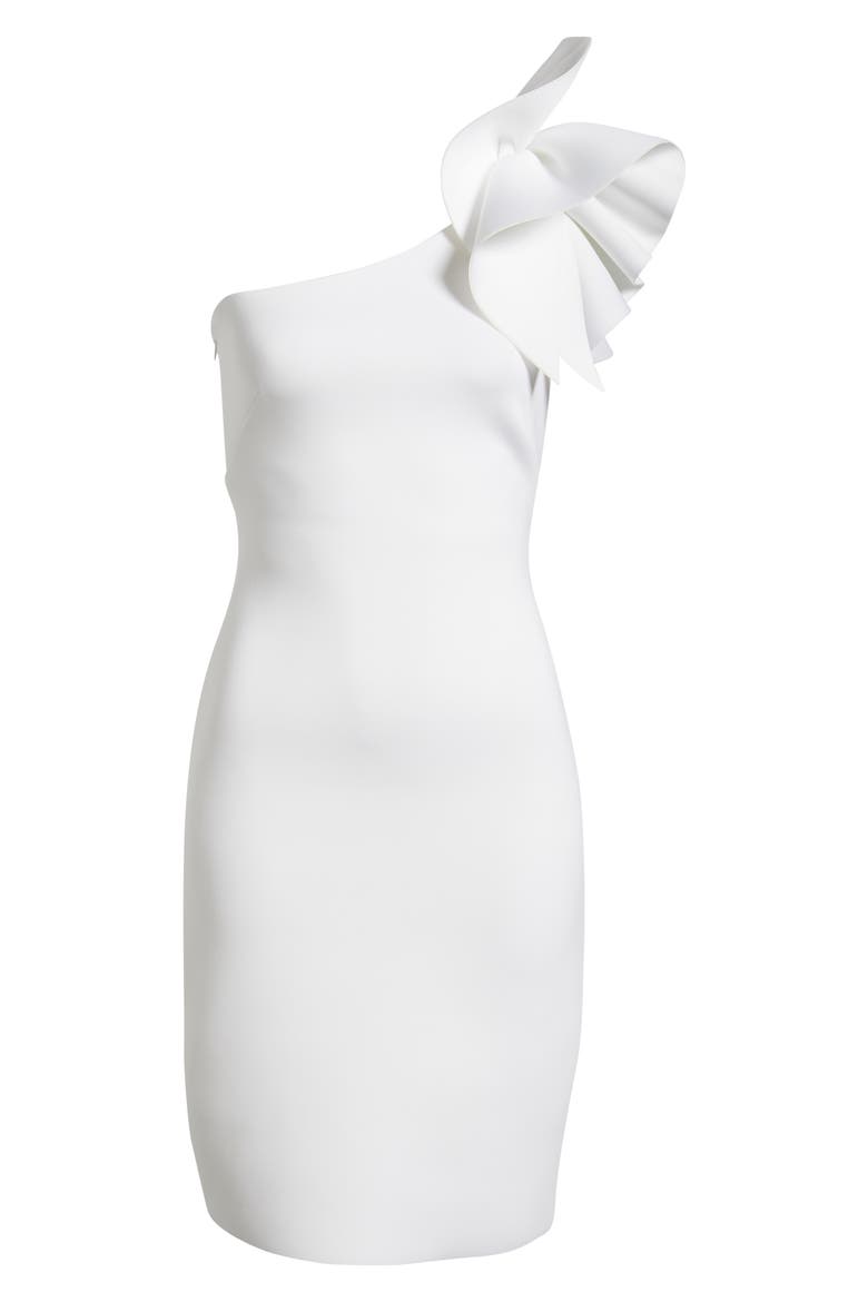marina asymmetrical sheath ruffle dress One Shoulder with Size:10 Wide pair:dasha-patent-sling-back-heels-ivory Backless Sweater Dress Crochet Round neck