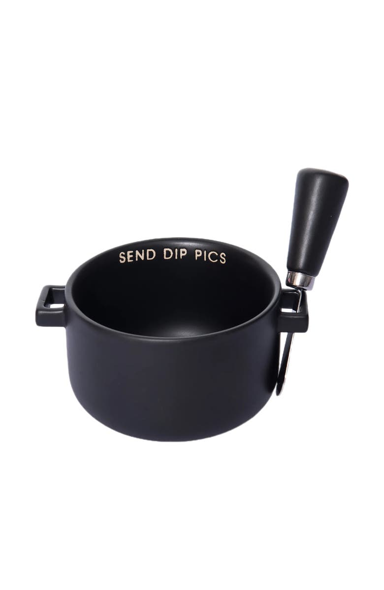 Totalee Gift Send Dip Pics Bowl w/ Spreader Ceramic Black, Main, color,