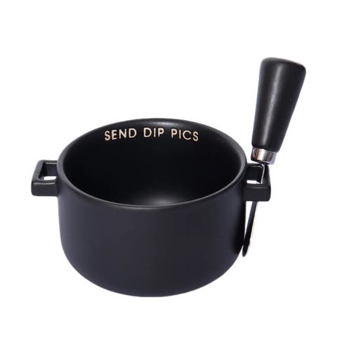 Send Dip Pics Bowl w/ Spreader Ceramic Black