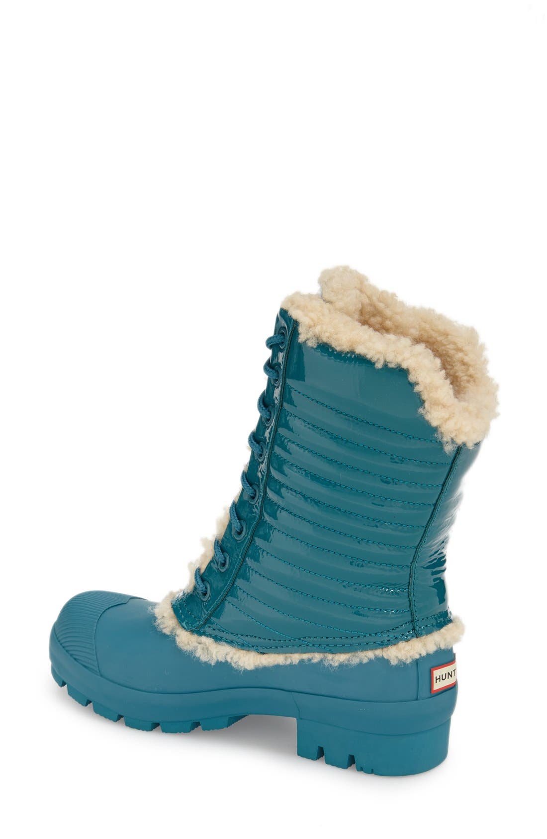 Original Genuine Shearling & Patent Leather Lace-Up Rain Boot, Alternate, color, BRIGHT PEACOCK          