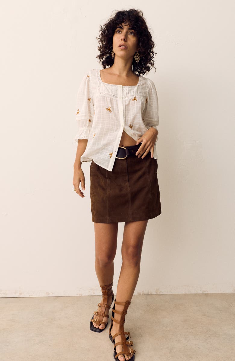 PER UNA BY M&S Floral Embroidered Lace Trim Button-Up Top, Alternate, color, Soft White