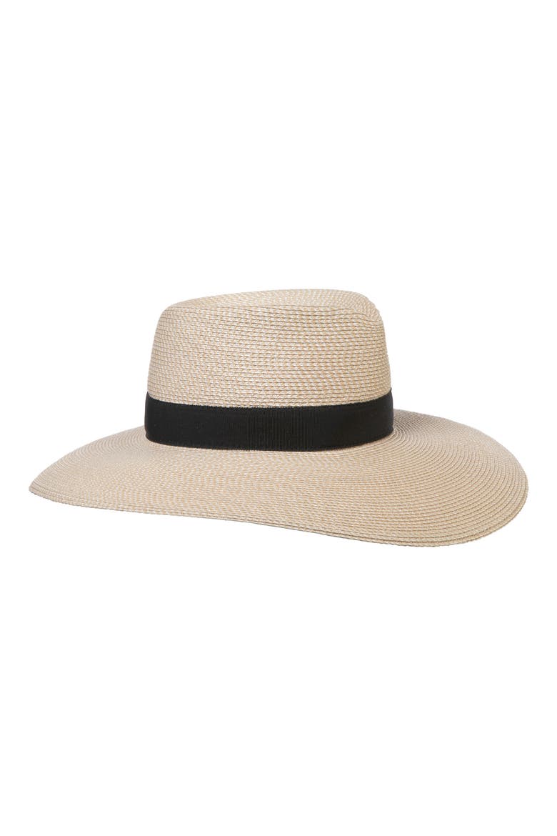 Daphne Broad Brim Straw Fedora, Main, color, CREAM/ BLACK