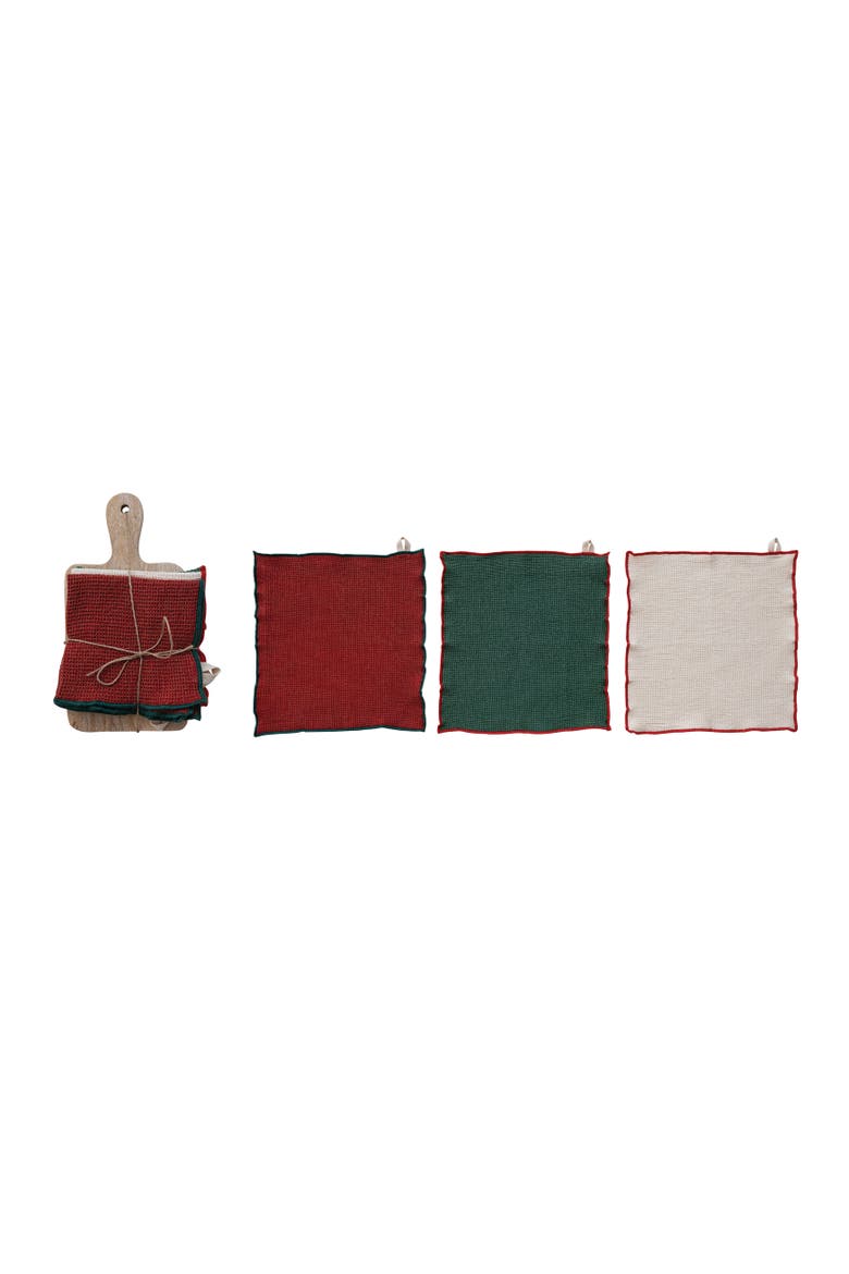 Waffle Weave Cotton Dish Cloth & Mango Wood Board Set, Main, color, Multicolor