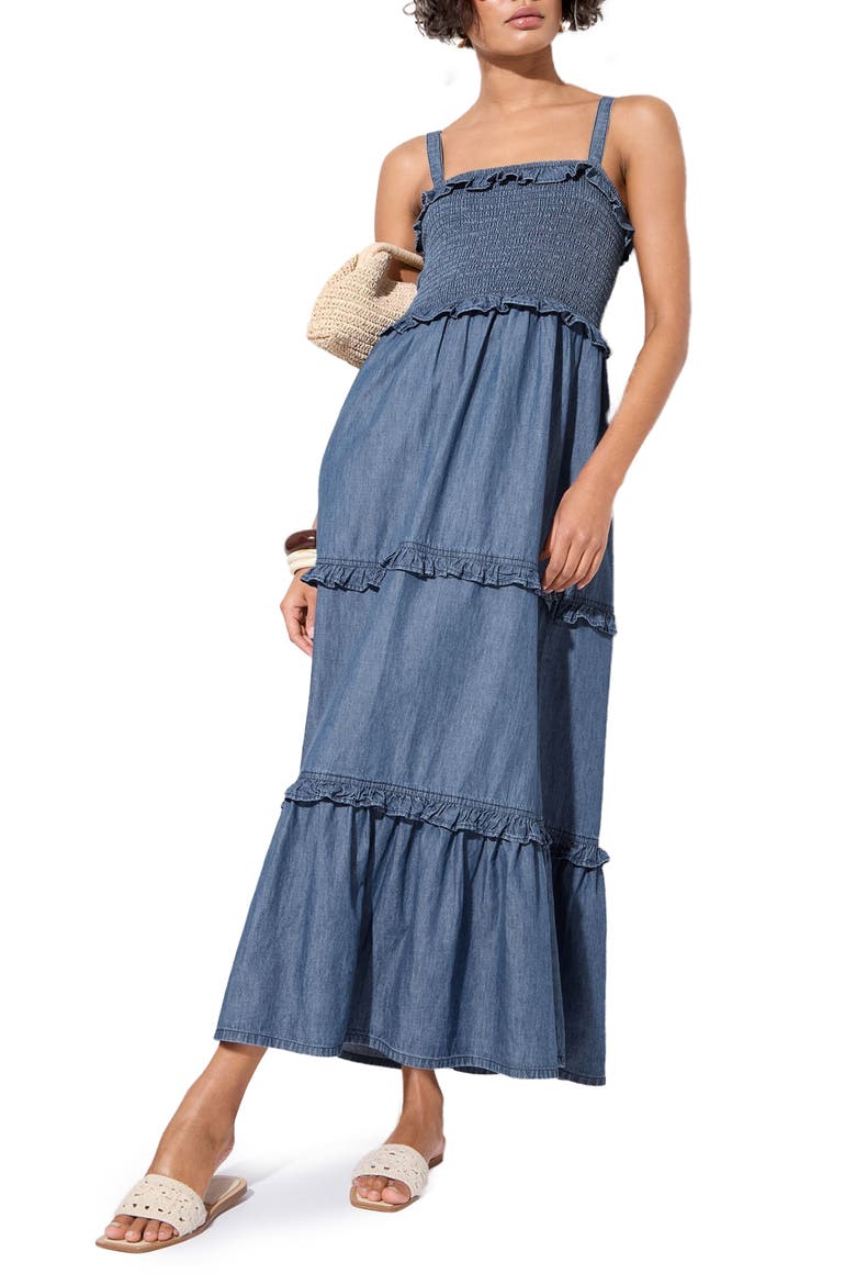 Tiered Chambray Dress, Main, color, BLUE