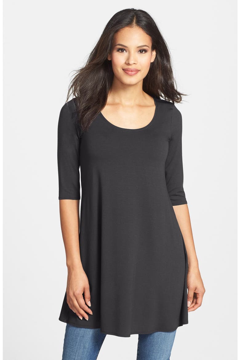 Scoop Neck Elbow Sleeve Jersey Tunic, Main, color, CHARCOAL