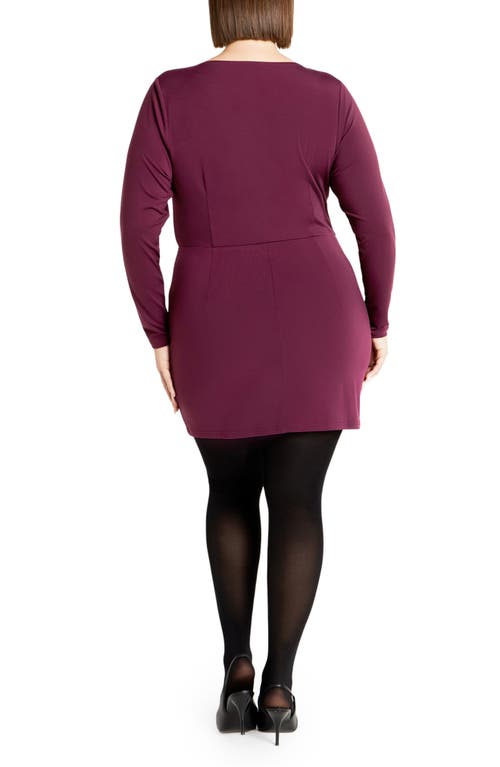 City Chic Kasey Long Sleeve Minidress In Purple