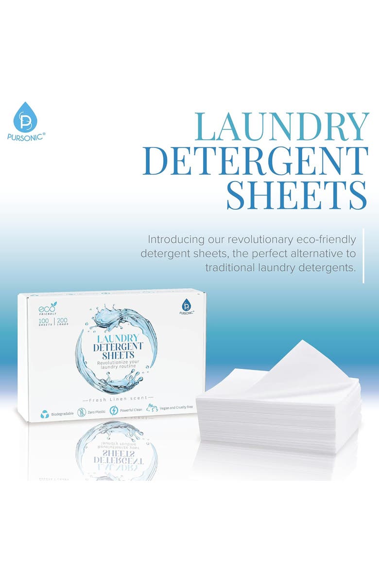 PURSONIC Natural Laundry Detergent Sheets – Fresh Linen Scent, Alternate, color, White