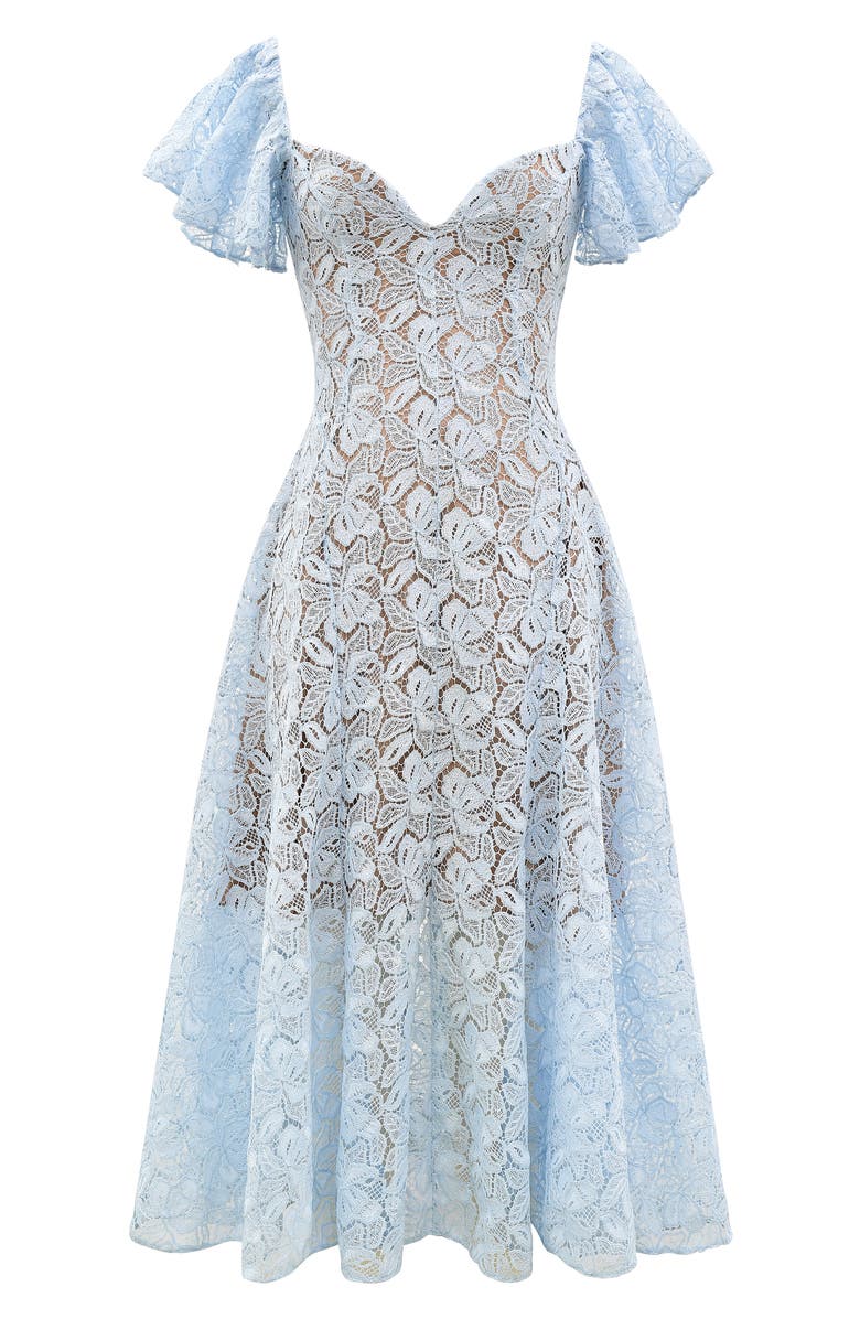HOUSE OF CB Austen Lace Flutter Sleeves Midi Dress, Alternate, color, Ice Water