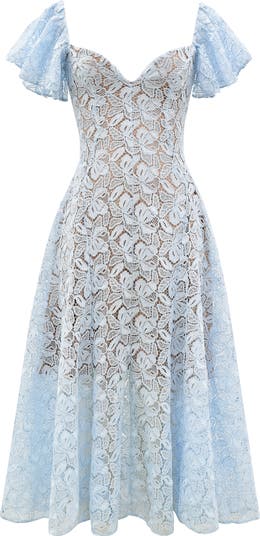 Austen Lace Flutter Sleeves Midi Dress