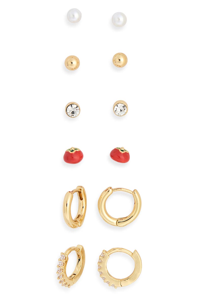6-Pack Tomato Assorted Earrings Set, Alternate, color, RED MULTI- GOLD