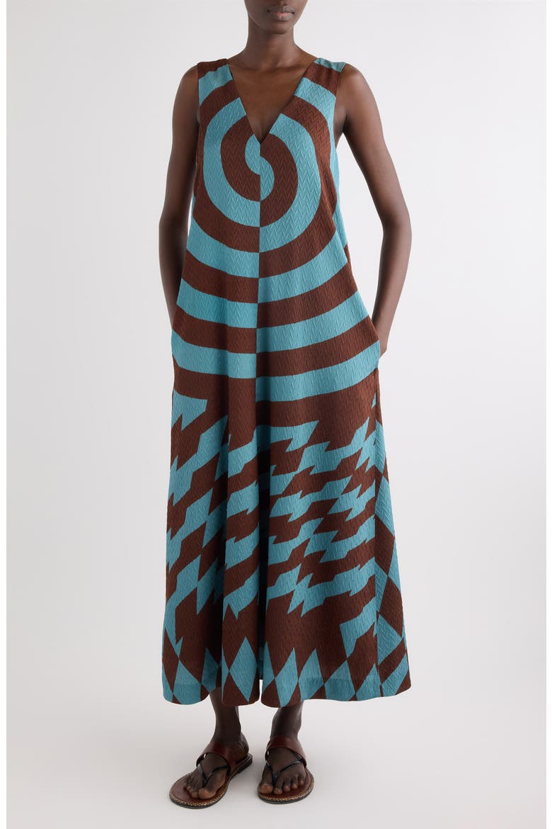 Dea Graphic Print Stretch Silk Trapeze Dress, Main, color, RAF