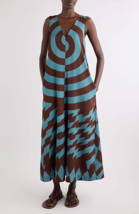 Dea Graphic Print Stretch Silk Trapeze Dress