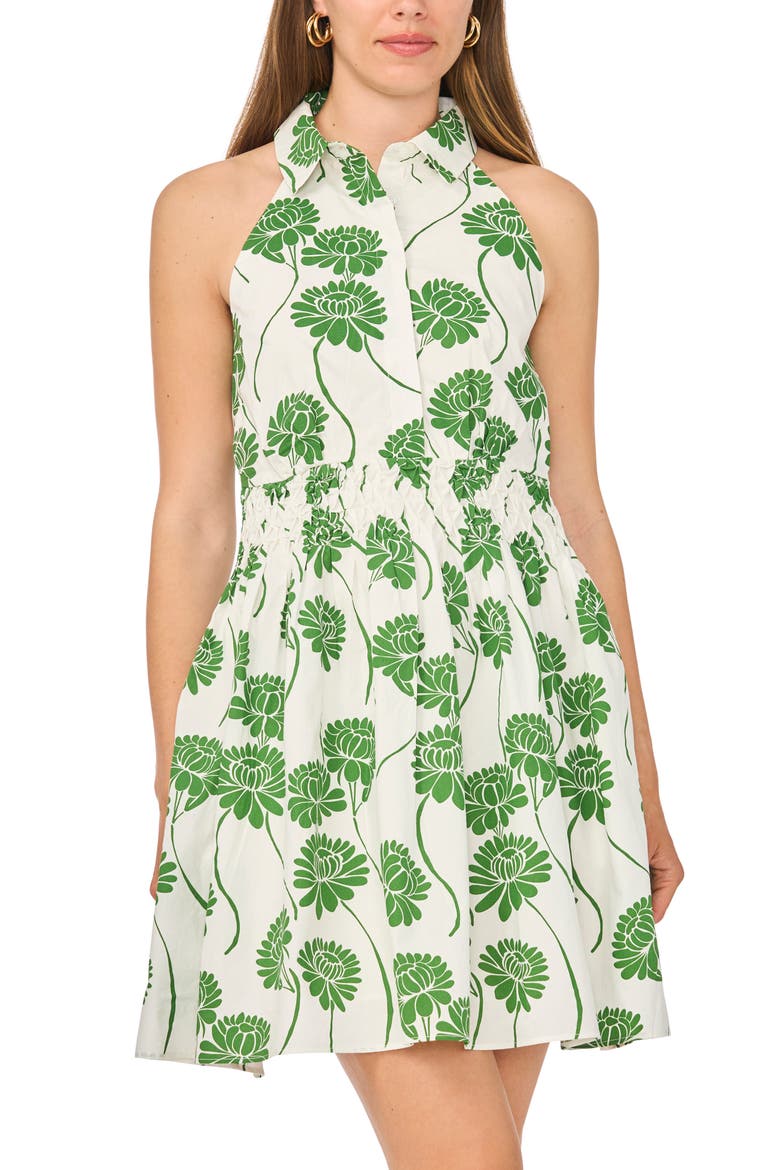 Floral Smocked Cotton Minidress, Alternate, color, MOSS