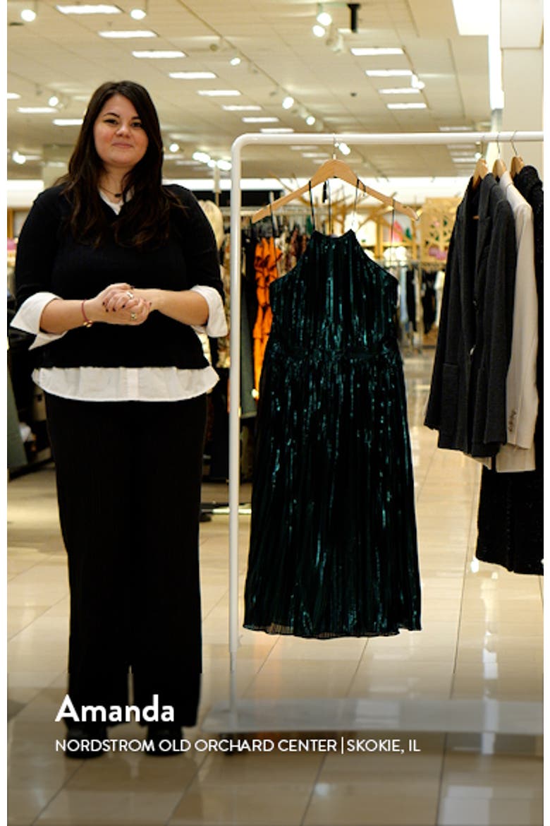 Hannah Pleated Metallic Halter Dress video