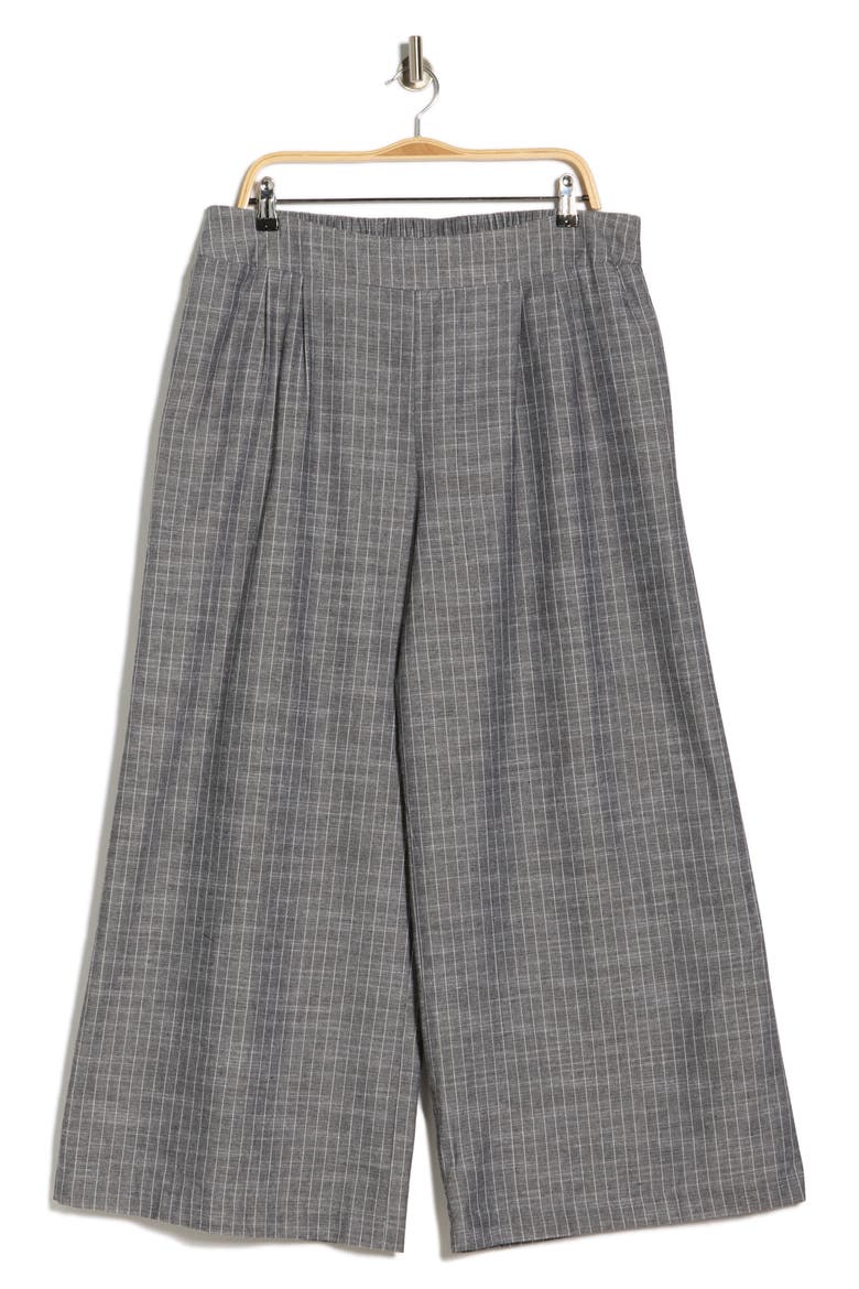 Stripe Cotton & Linen Wide Leg Pants, Alternate, color, BLACK