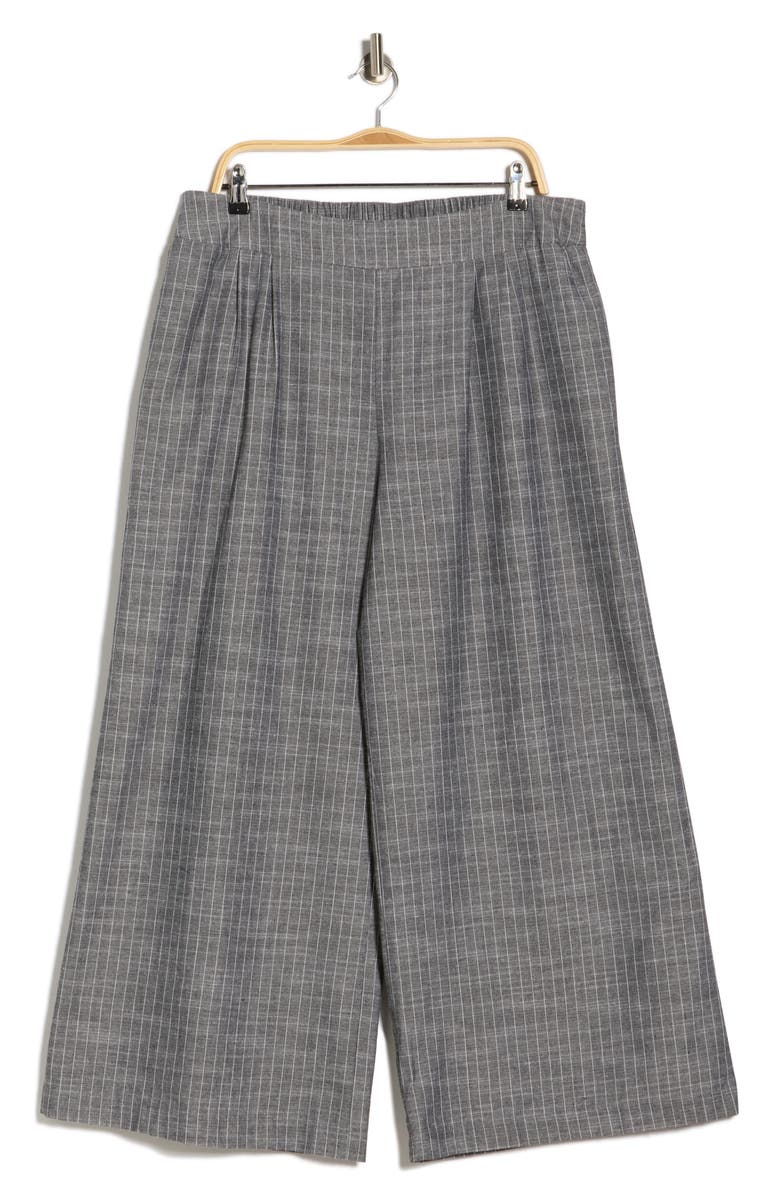 Renee C Stripe Cotton & Linen Wide Leg Pants, Main, color, Black